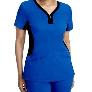 Purple Label Yoga Women's Jessi V-Neck Scrub Top Royal Blue & Black Trim S